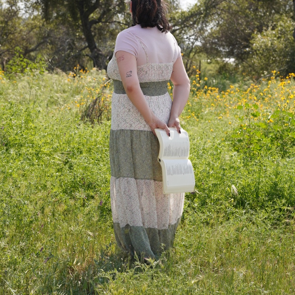 Floral Tiered Spaghetti Strap Dress in Sage and Cream